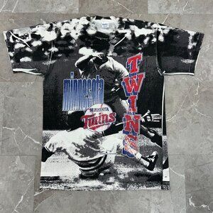 Vintage Minnesota Twins Graphic Tee Mens Large AOP All Over Print MLB Baseball